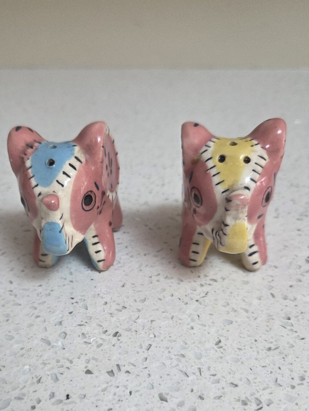 Hand-Painted Pink Ceramic Elephant Salt and Pepper Shakers